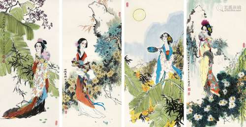 王木兰（b.1945） 2004年作 仕女四屏 镜心 设色纸本