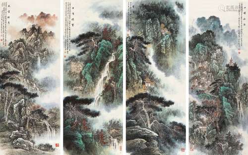 陈建明（b.1941） 2005年作 山水四屏 镜心 设色纸本