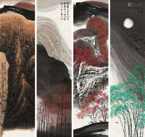 高相国（b.1944） 2004年作 山水四屏 镜心 设色纸本