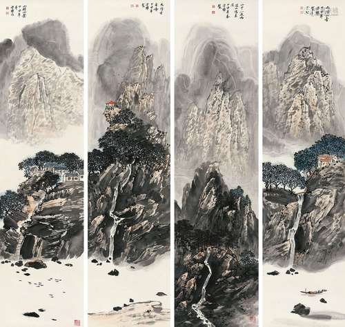 王学辉（b.1957） 2004年作 山水四屏 镜心 设色纸本