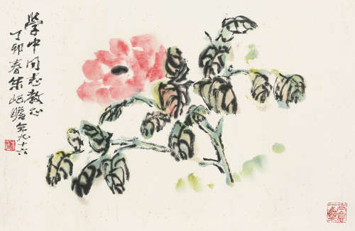 朱屺瞻(1892-1996) 花卉 设色纸本 镜片 1987年作