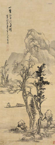 奚 冈(1746-1803) 五湖扁舟 水墨绢本 镜片