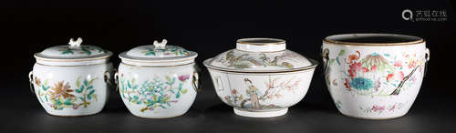 民国 粉彩盖罐、碗等 四件 Pot With Lip and Bowl in Famille Rose (Four Pieces in Total)