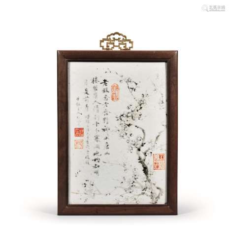 清（1869年）作 梅花图墨彩瓷板