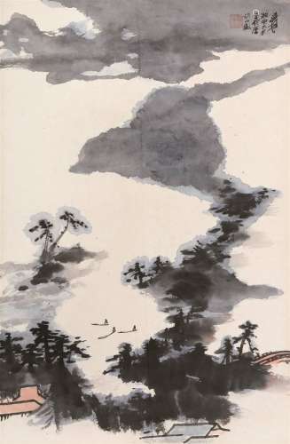 张大千（1899～1983）  日本天桥立一景 镜心 设色纸本