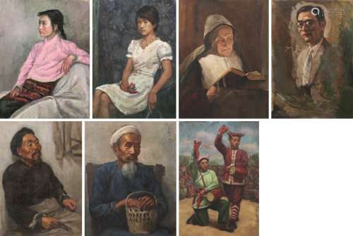 文金扬（1915～1983）  《藏女》 《执花少女》 《欢庆新中国》 《读圣经的修女》 《艺术家肖像》 《持烟袋老者肖像》 《手握竹篮老者肖像》 布面油彩