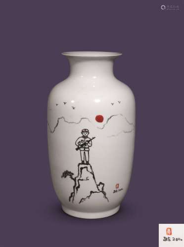 沈敬东（b.1965）  釉上彩瓷瓶