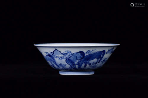 14-16TH CENTURY, A HORSE PATTERN PORCELAIN BOWL, MING DYNASTY
