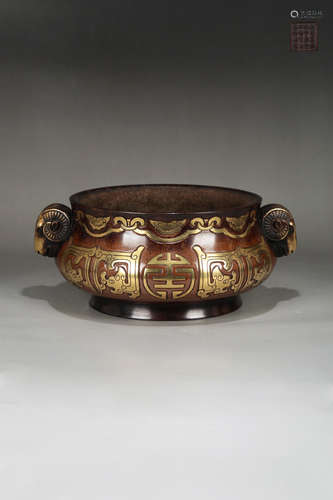 14-16TH CENTURY, A DRAGON PATTERN DOUBLE-EARS BRONZE STOVE, MING DYNASTY