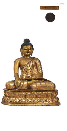 A YONGLE MARK GILT BRONZE BUDDHA