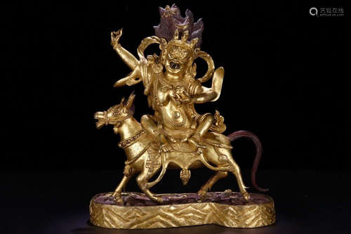 A GILT BRONZE STORY DESIGN BUDDHA STATUE