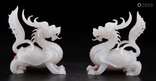 A PAIR OF HETIAN JADE DRAGON TURTLE