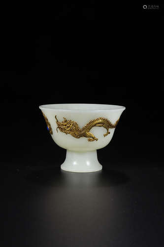 A HETIAN JADE CUP WITH GOLD DRAGON