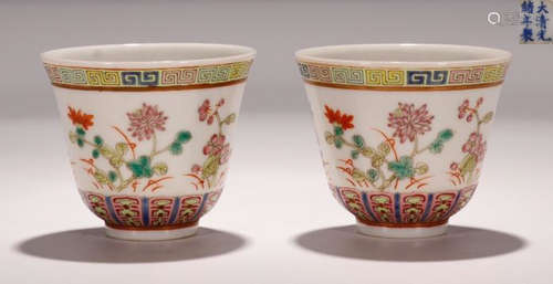 A PAIR OF GUANGXU MARK FAMILLE ROSE CUP WITH FLOWER PATTERN