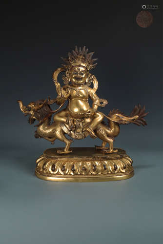 17-19TH CENRUTY, A CHARACTER DESIGN GILT BRONZE ORNAMENT, QING DYNASTY