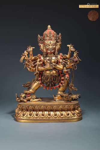 14-16TH CENTURY, A BUDDHA DESIGN GILT BRONZE ORNAMENT, MING DYNASTY