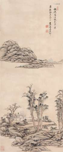 王原祁（1642～1715）  仿倪高士山水 立轴 设色纸本