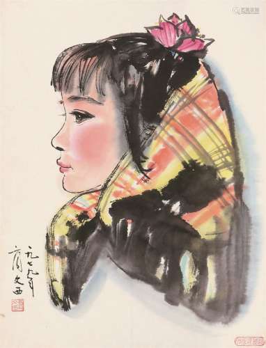 刘文西（b.1933）  陕北姑娘  镜心 设色纸本