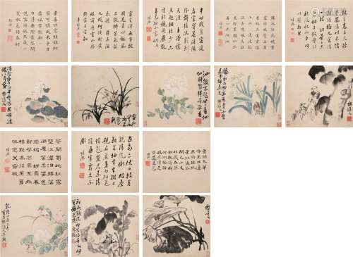 李鳝（1686～1756）  花鸟册 （八开） 册页 设色纸本