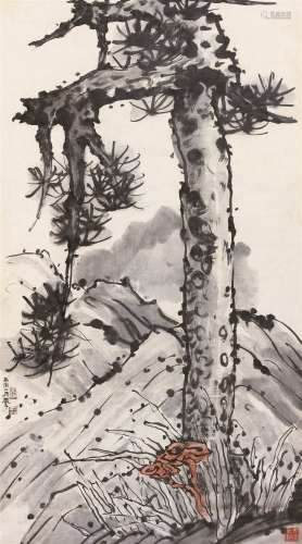 吕凤子（1886～1959）  松树灵芝 立轴 设色纸本