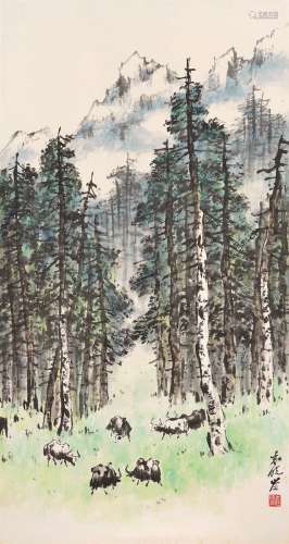 袁晓岑（1915～2008）  牧牛图 镜心 设色纸本