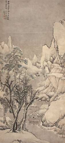 张宏（1577～1652）  雪景山水 立轴 设色纸本