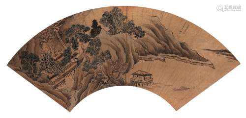 樊圻（1616～1694）  山亭瀑布 镜心 设色泥金