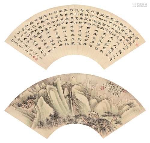 季守正（1875～1949）吴琴木（1894～1953 ）  隶书《曹全碑》 仿李成山水 镜心 设色纸本