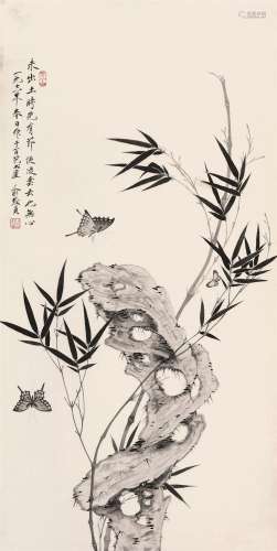 俞致贞（1915～1995）  竹蝶图  立轴 水墨纸本