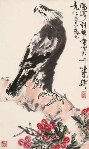 许麟庐（1916～2011）  老鹰荔枝  立轴 设色纸本