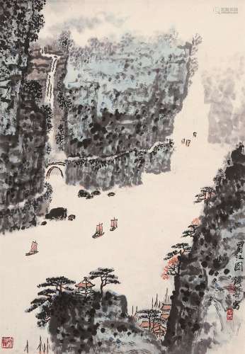 钱松嵒（1899～1985）  蜀江图  立轴 设色纸本