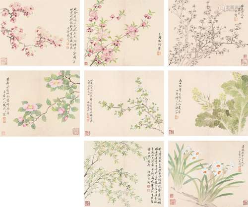 改琦（1773～1828）  四季花卉册 （八开） 册页 设色纸本