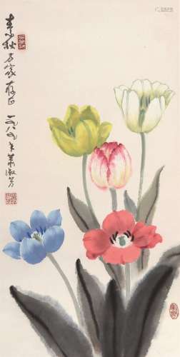 萧淑芳（1911～2005）  郁金香  立轴 设色纸本