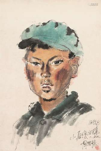 周思聪（1939～1996）  小兵像 镜心 设色纸本