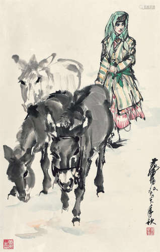 黄胄（1925～1997） 1983年作 牧驴图 镜心 设色纸本