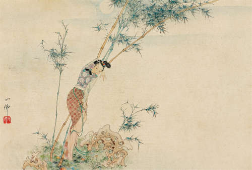 胡也佛（1908～1980） 幽篁春深 镜心 设色纸本