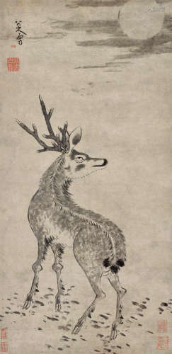 朱耷（1626～1705） 月鹿图 立轴 水墨纸本