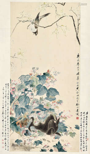 徐邦达（1911～2012） 1940年作 临新罗山人秋艳禽兔图 立轴 设色纸本