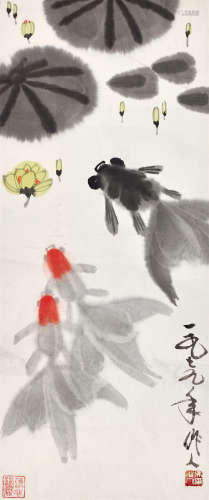 吴作人（1908～1997） 1979年作 鱼戏 镜心 设色纸本