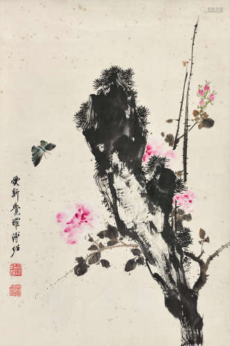 溥佐（1918～2001） 花蝶图 立轴 设色纸本
