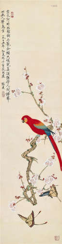 俞致贞（1915～1995） 1975年作 梅香蝶舞鹦鹉红 立轴 设色纸本