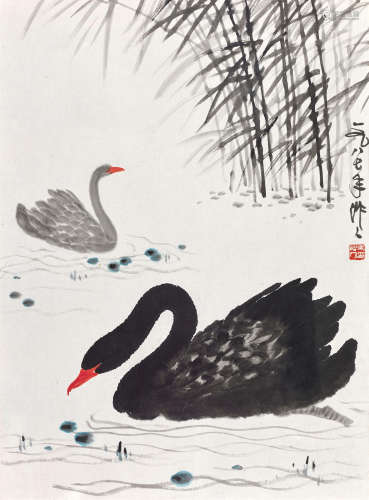 吴作人（1908～1997） 1987年作 天鹅 镜心 设色纸本