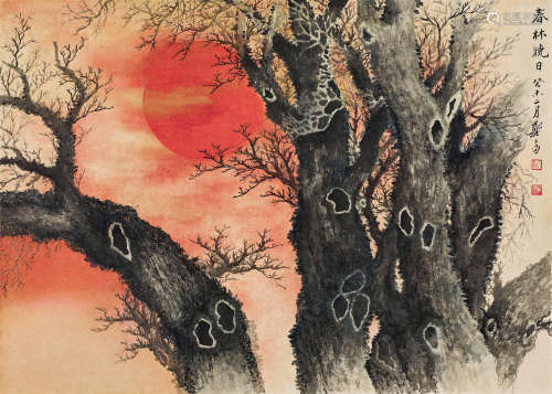 郑午昌（1894～1952） 1943年作 春林晓日 镜心 设色纸本