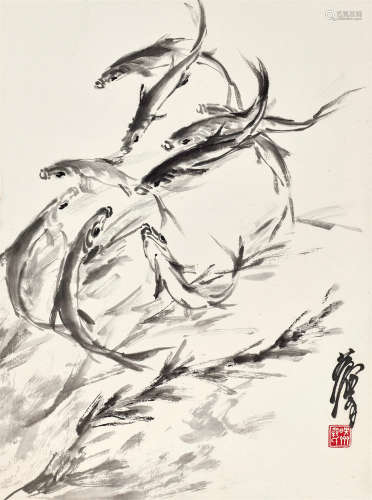 黄胄（1925～1997） 九如图 镜心 水墨纸本