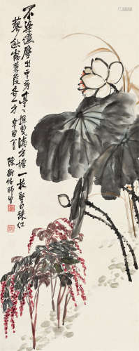 陈师曾（1876～1923） 1921年作 白荷红蓼 立轴 设色纸本
