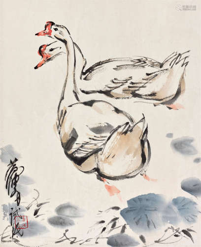 黄胄（1925～1997） 双鹅图 镜心 设色纸本