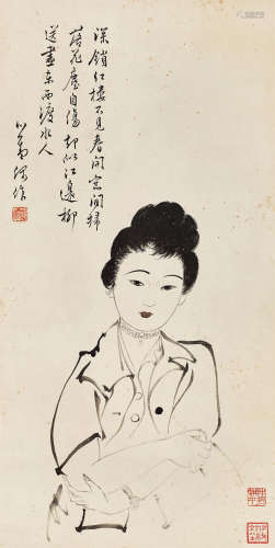 溥儒（1896～1963） 渡水伊人 镜心 水墨纸本