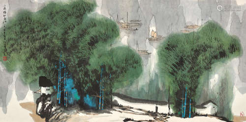杨延文（1939～2019） 1984年作 小舟横卧春江 立轴 设色纸本