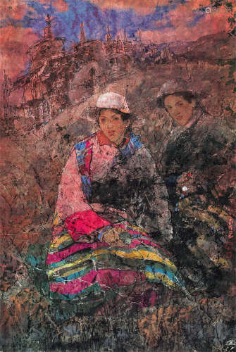 南海岩（b.1962） 姐妹俩 镜心 设色纸本