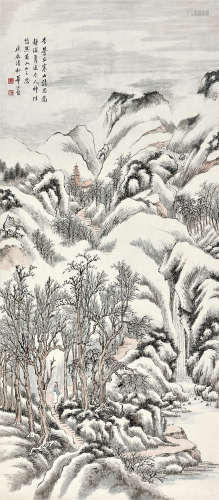 华日曾（1878～1964） 1940年作 寒山赏雪 镜心 设色纸本